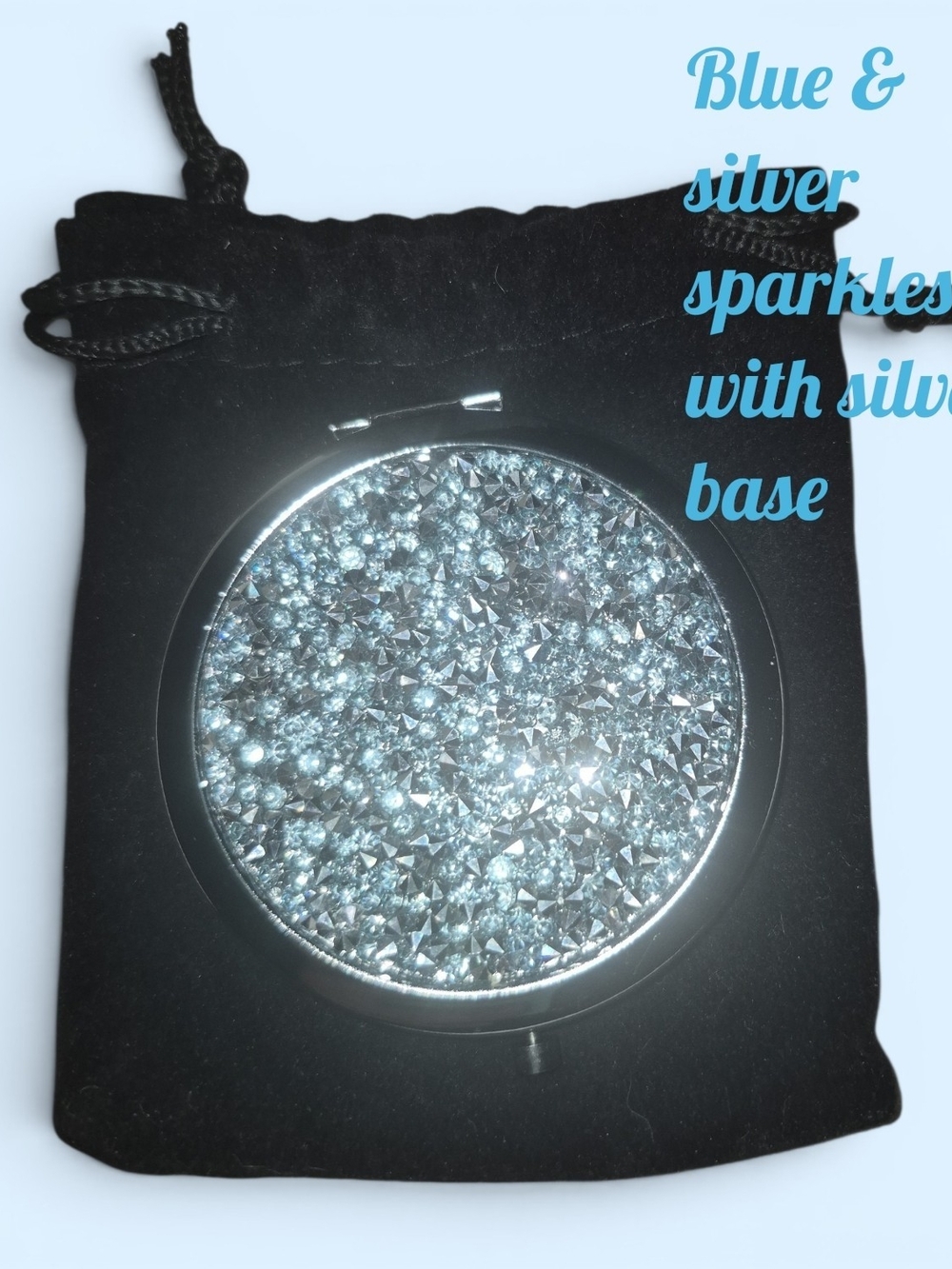 Compact Round Folding Rhinstone Hand Mirrors- Magnifying NWT Includes Velvet Bag - Picture 2 of 7